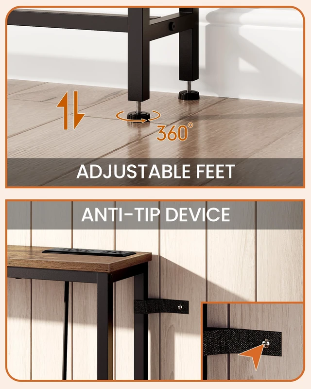 Alt view image 6 of 7 - 78.7'' Narrow Console Table with Power Outlet 7.1" Skinny Sofa Table, Long Behind Couch Table with Charging Station, Entryway Table for Hallway, Living Room Rustic Brown and Black TXG20UBF