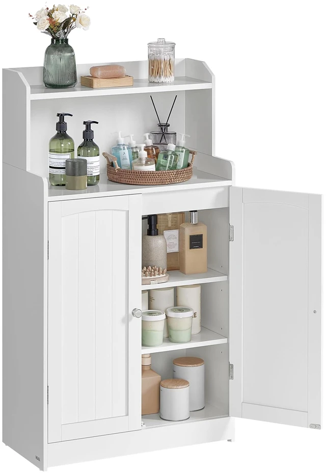 Main image of Tall Bathroom Storage Cabinet, Floor Cabinet with 2 Doors, 39.4" H | Adjustable Shelf, for Small Spaces, Farmhouse Style, Cloud White, SOFIE Collection UBBC770W01