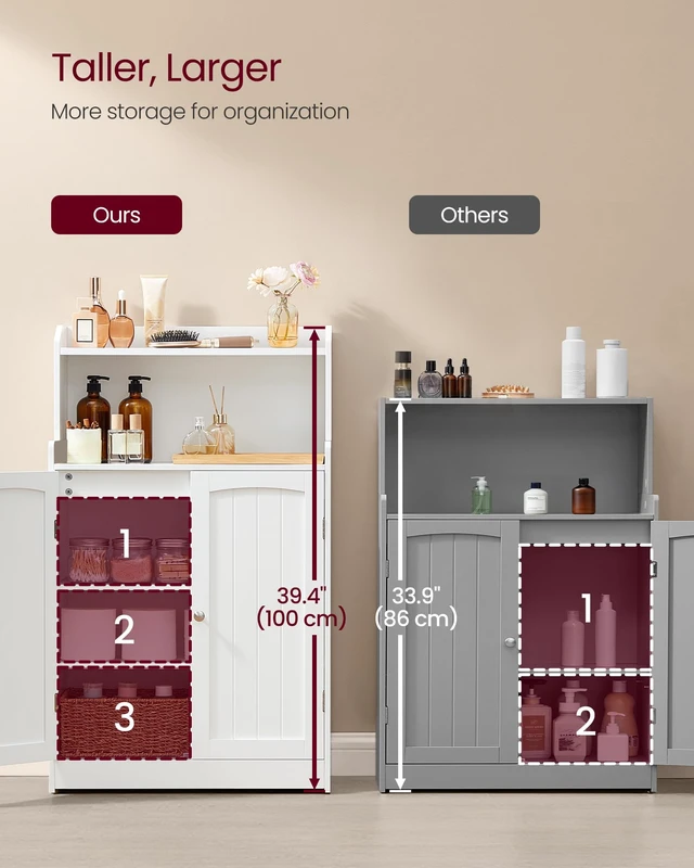 Alt view image 2 of 5 - Tall Bathroom Storage Cabinet, Floor Cabinet with 2 Doors, 39.4" H | Adjustable Shelf, for Small Spaces, Farmhouse Style, Cloud White, SOFIE Collection UBBC770W01