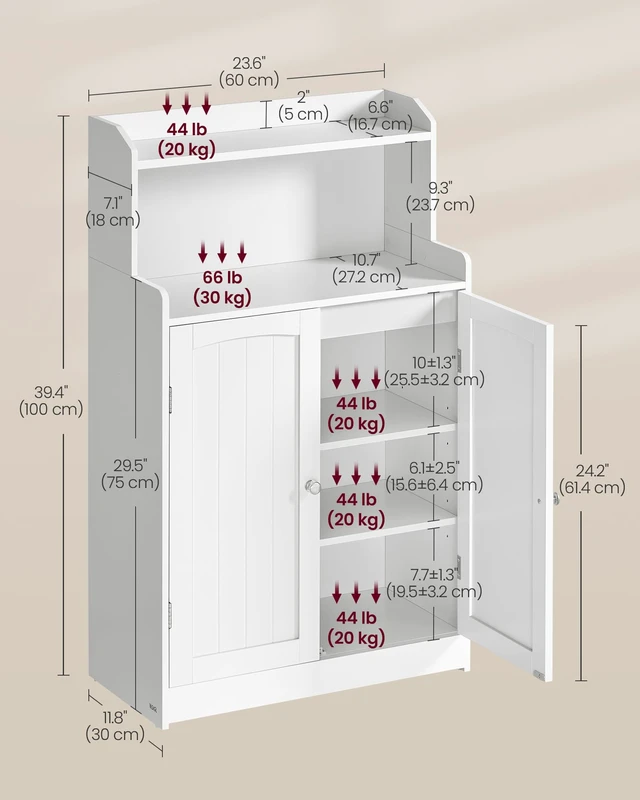 Alt view image 5 of 5 - Tall Bathroom Storage Cabinet, Floor Cabinet with 2 Doors, 39.4" H | Adjustable Shelf, for Small Spaces, Farmhouse Style, Cloud White, SOFIE Collection UBBC770W01