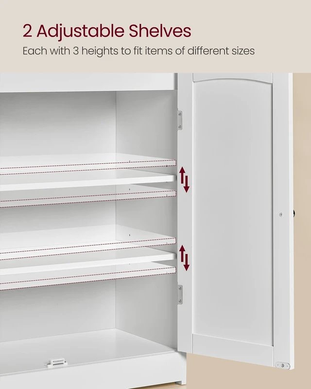 Alt view image 4 of 5 - Tall Bathroom Storage Cabinet, Floor Cabinet with 2 Doors, 39.4" H | Adjustable Shelf, for Small Spaces, Farmhouse Style, Cloud White, SOFIE Collection UBBC770W01