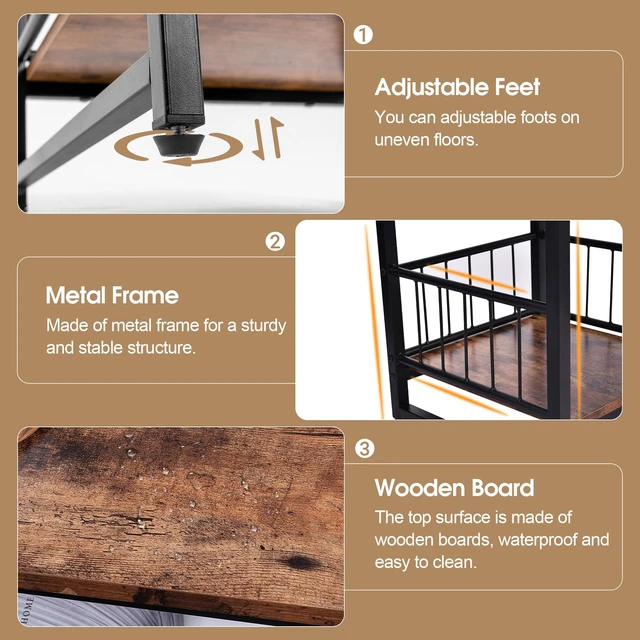 Alt view image 6 of 7 - End Table, Industrial Side Table with 2-Tire Storage Shelf, 180LBS Mini Fridge Stand with Adjustable Feet, 18"x18" Wood Night Stand Small Bedside Table with Sturdy Metal Frame for Living Room Bedroom