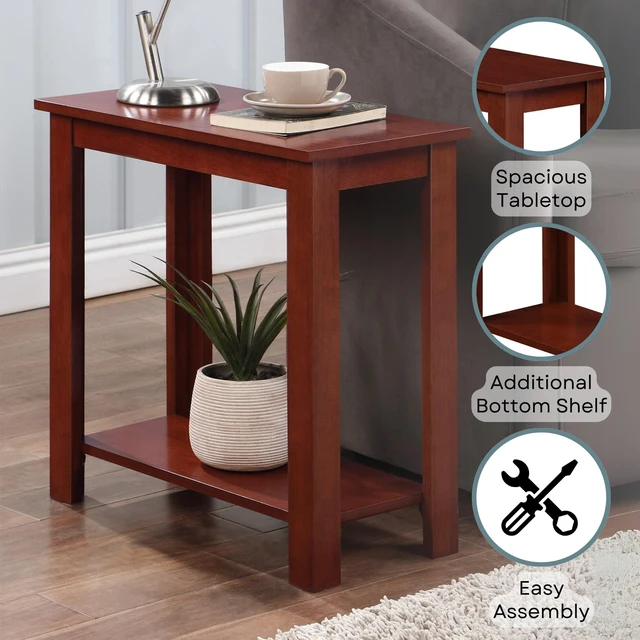 Alt view image 4 of 7 - Designs2Go Baja Chairside End Table 23.75"- Modern Living Room Table with Storage Shelf, Transitional Bedside Table, Mahogany
