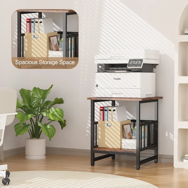 Alt view image 7 of 7 - End Table, Industrial Side Table with 2-Tire Storage Shelf, 180LBS Mini Fridge Stand with Adjustable Feet, 18"x18" Wood Night Stand Small Bedside Table with Sturdy Metal Frame for Living Room Bedroom