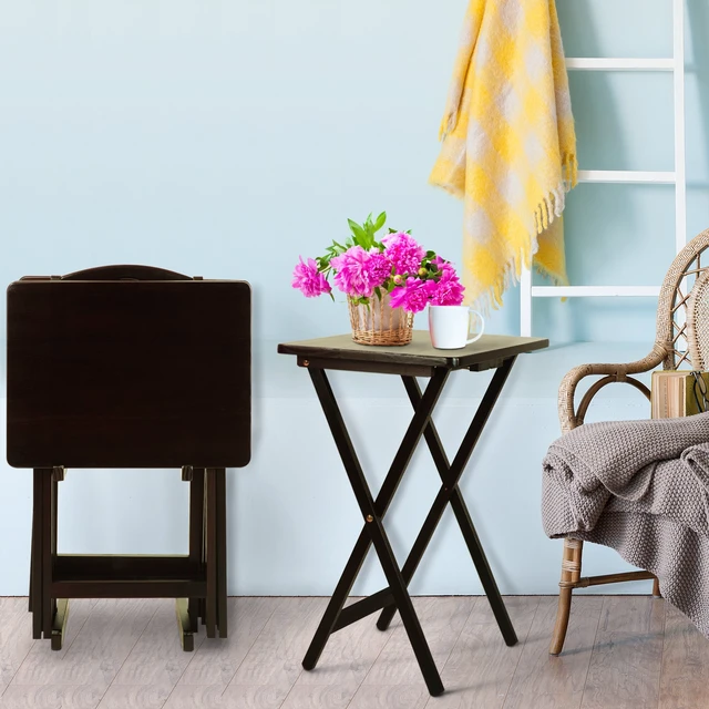 Alt view image 5 of 7 - 5 Piece Tray Table Set, Espresso