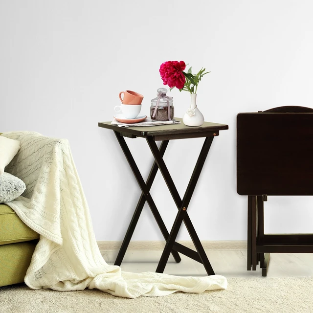 Alt view image 7 of 7 - 5 Piece Tray Table Set, Espresso