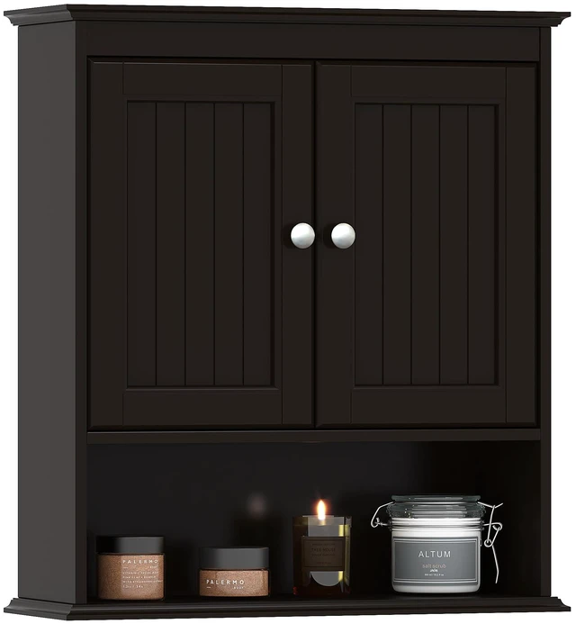 Main image of Bathroom Wall Cabinet Over Toilet, Small Medicine Cabinet Espresso | FSC-Certified MDF, Adjustable Shelf, Easy Assembly, Space-Saving Open & Concealed Storage for Toiletries, Towels, And Decor