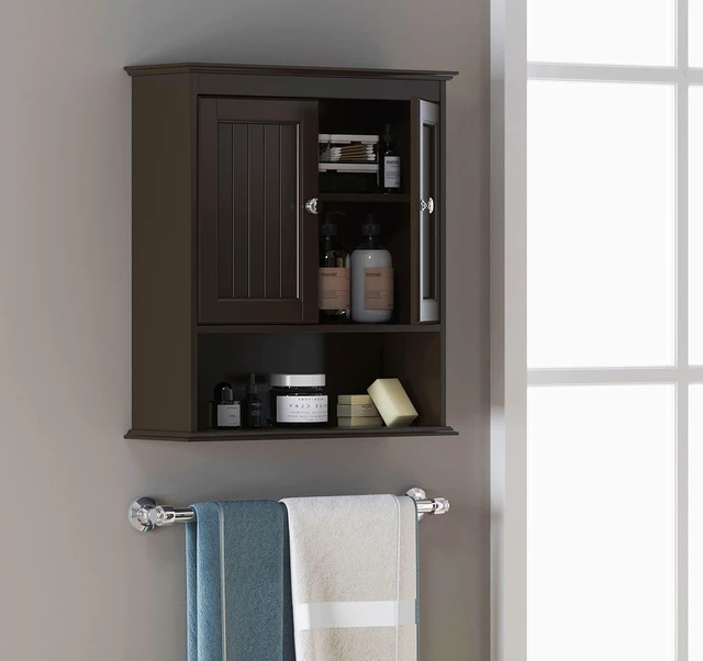 Alt view image 2 of 7 - Bathroom Wall Cabinet Over Toilet, Small Medicine Cabinet Espresso | FSC-Certified MDF, Adjustable Shelf, Easy Assembly, Space-Saving Open & Concealed Storage for Toiletries, Towels, And Decor