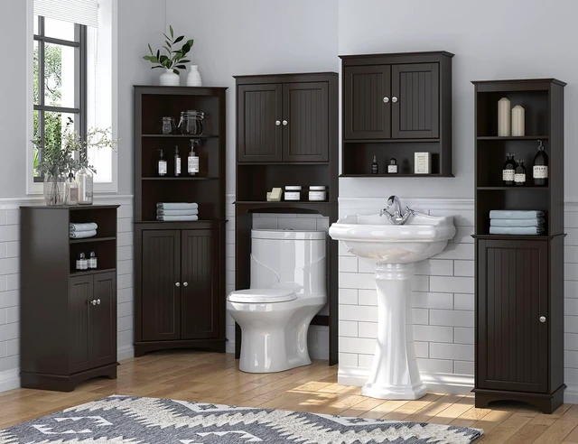 Alt view image 7 of 7 - Bathroom Wall Cabinet Over Toilet, Small Medicine Cabinet Espresso | FSC-Certified MDF, Adjustable Shelf, Easy Assembly, Space-Saving Open & Concealed Storage for Toiletries, Towels, And Decor