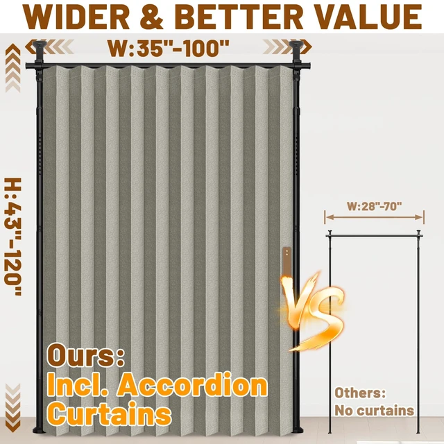 Alt view image 2 of 7 - Privacy Curtains for Room Divider with Blackout & Soundproof (Grey, W100 x L84 in, 1 Panel)+ No Drill Curtain Rods(H) 43-120×(W) 35-100 in, Wall Divider for Bedroom/Studio/Office Curtain