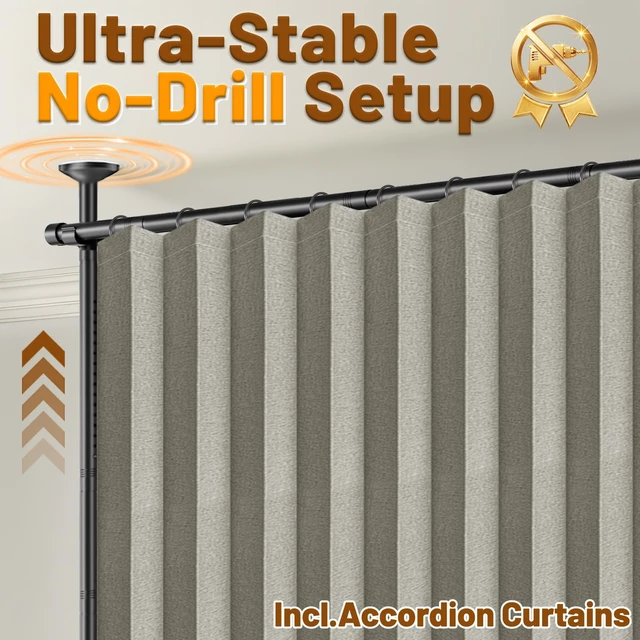 Alt view image 3 of 7 - Privacy Curtains for Room Divider with Blackout & Soundproof (Grey, W100 x L84 in, 1 Panel)+ No Drill Curtain Rods(H) 43-120×(W) 35-100 in, Wall Divider for Bedroom/Studio/Office Curtain