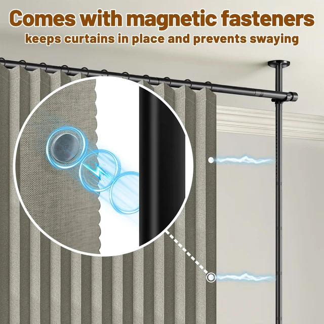 Alt view image 7 of 7 - Privacy Curtains for Room Divider with Blackout & Soundproof (Grey, W100 x L84 in, 1 Panel)+ No Drill Curtain Rods(H) 43-120×(W) 35-100 in, Wall Divider for Bedroom/Studio/Office Curtain