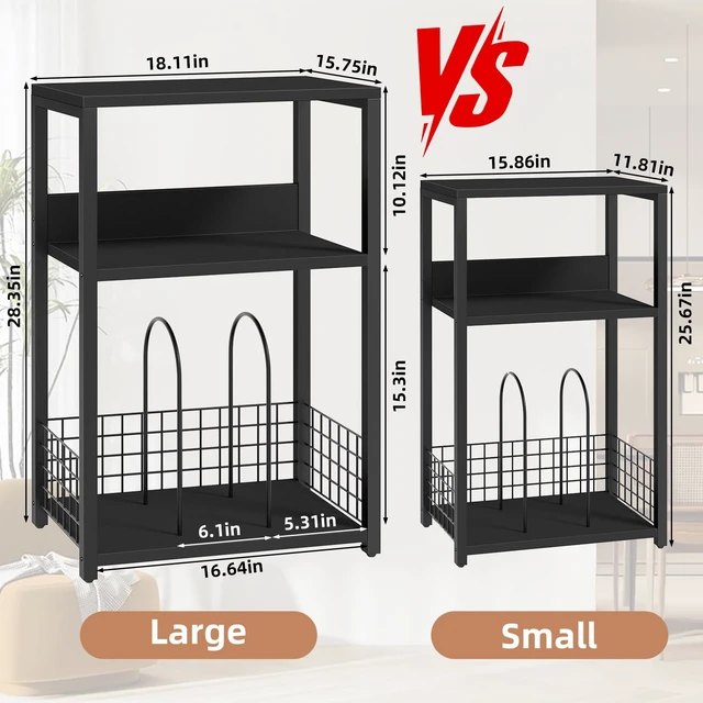 Alt view image 2 of 7 - Large Black Record Player Stand, 3 Tier 18" Wide Big End Table with Vinyl Storage Up to 130 Albums, Industrial Turntable Printer Tables, Modern Side Tables for Living Room, Bedroom, Office