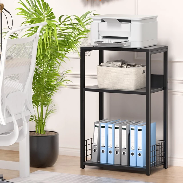 Alt view image 5 of 7 - Large Black Record Player Stand, 3 Tier 18" Wide Big End Table with Vinyl Storage Up to 130 Albums, Industrial Turntable Printer Tables, Modern Side Tables for Living Room, Bedroom, Office