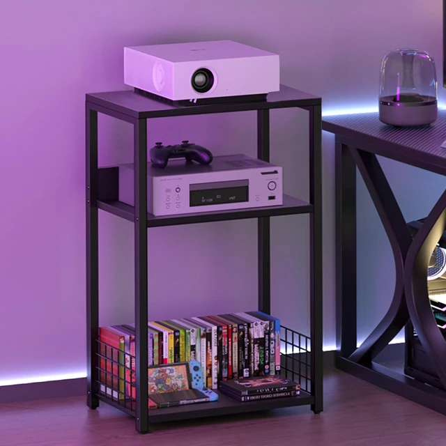 Alt view image 6 of 7 - Large Black Record Player Stand, 3 Tier 18" Wide Big End Table with Vinyl Storage Up to 130 Albums, Industrial Turntable Printer Tables, Modern Side Tables for Living Room, Bedroom, Office