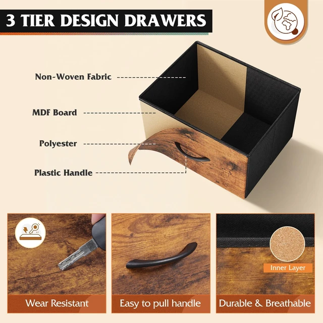 Alt view image 7 of 7 - LED Dresser TV Stand for 55 Inch TV, 8 Fabric Drawers, Brown Dresser | Fits TVs up to 55 inch, LED Chest of Drawers, Built-in AC Power Outlet and USB-A, Dresser for Bedroom Living Room Gaming Room