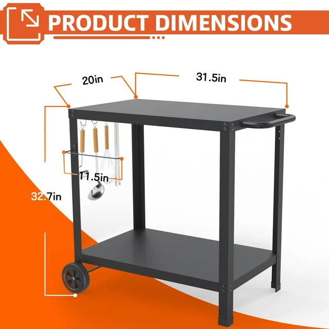 Alt view image 3 of 7 - Outdoor Grill Table for Blackstone Griddle, Grill Cart with Wheels | Pizza Oven Table for Outside Patio, Portable, for Ninja, Griddle Stand Fit 17 or 22, Multifunctional, Side Handles & Hooks