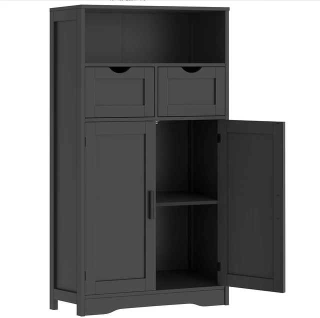 Main image of Bathroom Storage Cabinet with 2 Drawers, Small Kitchen Pantry Cabinet | Kitchen Cabinet with Adjustable Shelves, Coffee Bar Cabinet for Kitchen, Living Room, Entryway, Black