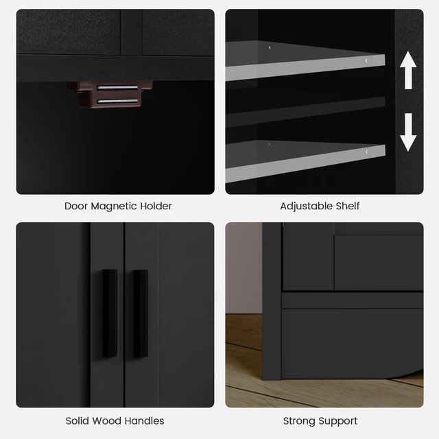 Alt view image 7 of 7 - Bathroom Storage Cabinet with 2 Drawers, Small Kitchen Pantry Cabinet | Kitchen Cabinet with Adjustable Shelves, Coffee Bar Cabinet for Kitchen, Living Room, Entryway, Black