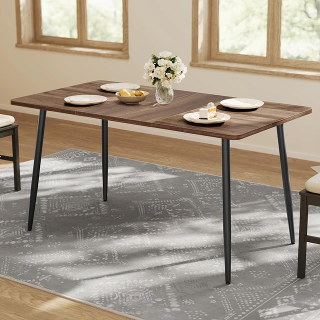Main image of 55.1" Dining Table for 4-6 People, Modern Kitchen Table | Heat-Resistant Tabletop, Quick Assembly, for Dining Room, Natural Walnut and Ink Black, Island Collection UKDT100K02V2