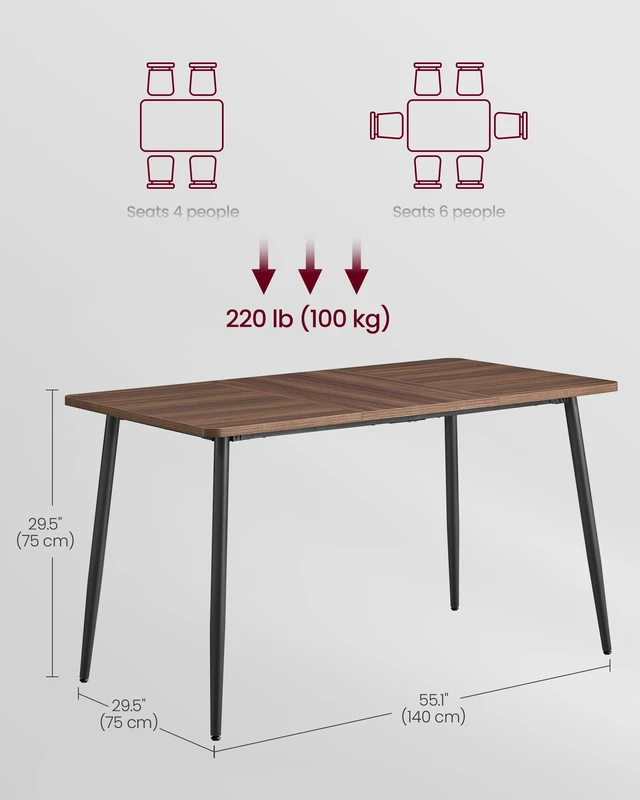 Alt view image 2 of 5 - 55.1" Dining Table for 4-6 People, Modern Kitchen Table | Heat-Resistant Tabletop, Quick Assembly, for Dining Room, Natural Walnut and Ink Black, Island Collection UKDT100K02V2