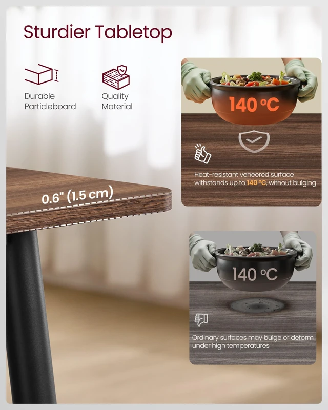 Alt view image 3 of 5 - 55.1" Dining Table for 4-6 People, Modern Kitchen Table | Heat-Resistant Tabletop, Quick Assembly, for Dining Room, Natural Walnut and Ink Black, Island Collection UKDT100K02V2