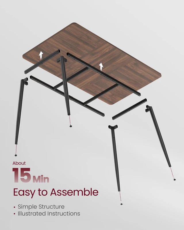 Alt view image 4 of 5 - 55.1" Dining Table for 4-6 People, Modern Kitchen Table | Heat-Resistant Tabletop, Quick Assembly, for Dining Room, Natural Walnut and Ink Black, Island Collection UKDT100K02V2