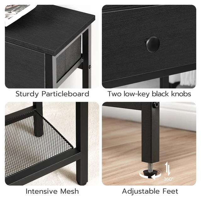 Alt view image 7 of 7 - 29.5" Narrow Console Table with 2 Fabric Drawers, Small Sofa Table | Entryway Table with 3-Tier Storage Shelves, Behind Couch Table, for Living Room, Hallway, Black BB72XG01