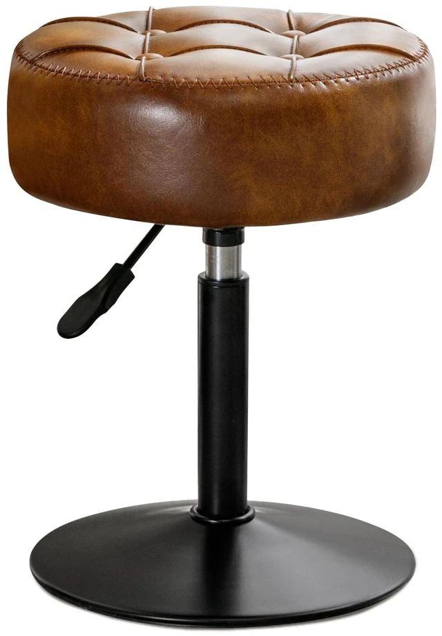 Alt view image 6 of 6 - Adjustable Vanity Stool, 360°Swivel Vanity Chair for Makeup Room, Brown Stool Chair for Vanity, Small Faux Leather Vanity Stools for Bathroom, Living Room