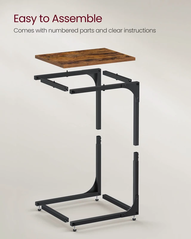 Alt view image 7 of 7 - C-Shaped End Table Set of 2, Small Sofa Side Table with Metal Frame | for Couch, Living Room, Bedroom, Bedside, Rustic Brown and Black, BARNET Collection ULET354B01