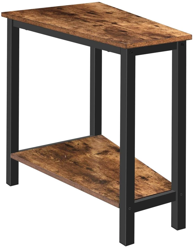 Main image of Wedge End Table, Recliner Wedge Side Table with Storage | Industrial Triangle Accent Table for Small Space, Corner, Living Room, Apartment, Rustic Brown and Black