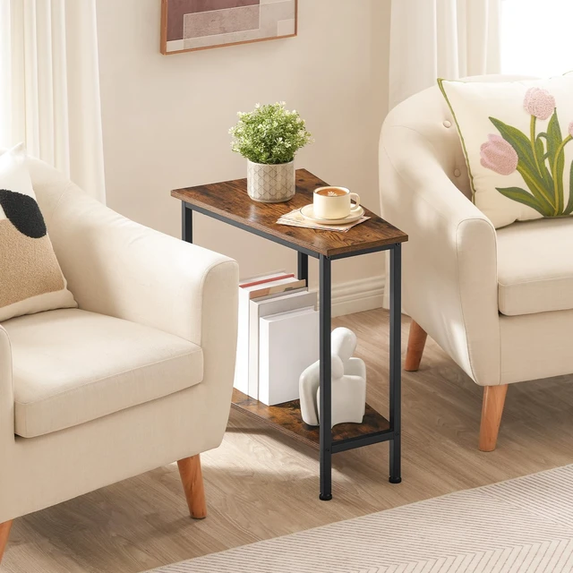 Alt view image 5 of 7 - Wedge End Table, Recliner Wedge Side Table with Storage | Industrial Triangle Accent Table for Small Space, Corner, Living Room, Apartment, Rustic Brown and Black