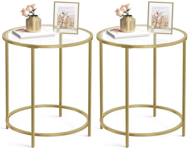 Main image of Round Side Tables, Set of 2, Glass End Tables with Metal Frame | Small Coffee Tables with Modern Style, for Living Room, Balcony, Bedroom, Gold, BARIS Collection ULGT037A61