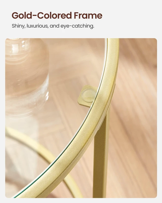 Alt view image 4 of 7 - Round Side Tables, Set of 2, Glass End Tables with Metal Frame | Small Coffee Tables with Modern Style, for Living Room, Balcony, Bedroom, Gold, BARIS Collection ULGT037A61