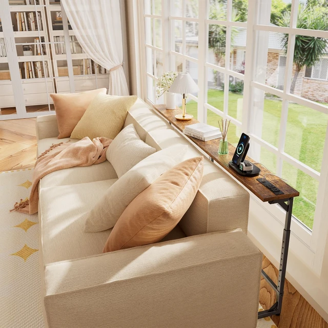 Alt view image 2 of 7 - 78.75 Console Table, Narrow Behind Couch Table, Adjustable Sofa Tables with Outlet, for Living Room, Rustic Brown