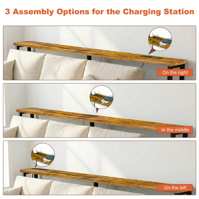 Alt view image 5 of 7 - 78" Narrow Sofa Table with Outlet (2 AC Outlets & 2 USB Ports), Behind Couch Table with Charging Station, Long Skinny Console Table for Living Room, Entryway and Hallway (Rustic Brown)