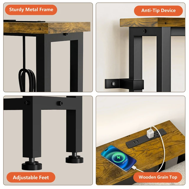 Alt view image 7 of 7 - 78" Narrow Sofa Table with Outlet (2 AC Outlets & 2 USB Ports), Behind Couch Table with Charging Station, Long Skinny Console Table for Living Room, Entryway and Hallway (Rustic Brown)