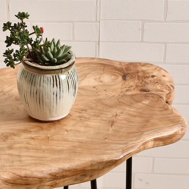 Alt view image 7 of 7 - Live Edge Cedar End Table with Hairpin Legs, 20.5" H | Live edge cedar tabletop and black hairpin legs create a handcrafted accent table with natural character and modern style