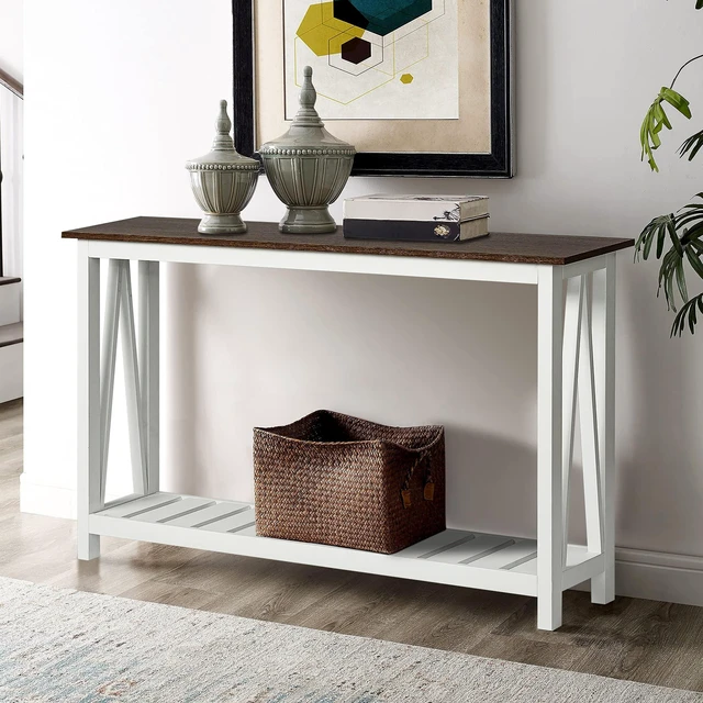 Main image of Farmhouse Console Table, Narrow Sofa Table for Entryway, 40 Inch | Rustic Entryway Table for Living Room, Hallway, White