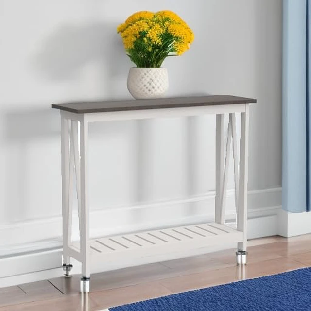 Alt view image 5 of 7 - Farmhouse Console Table, Narrow Sofa Table for Entryway, 40 Inch | Rustic Entryway Table for Living Room, Hallway, White