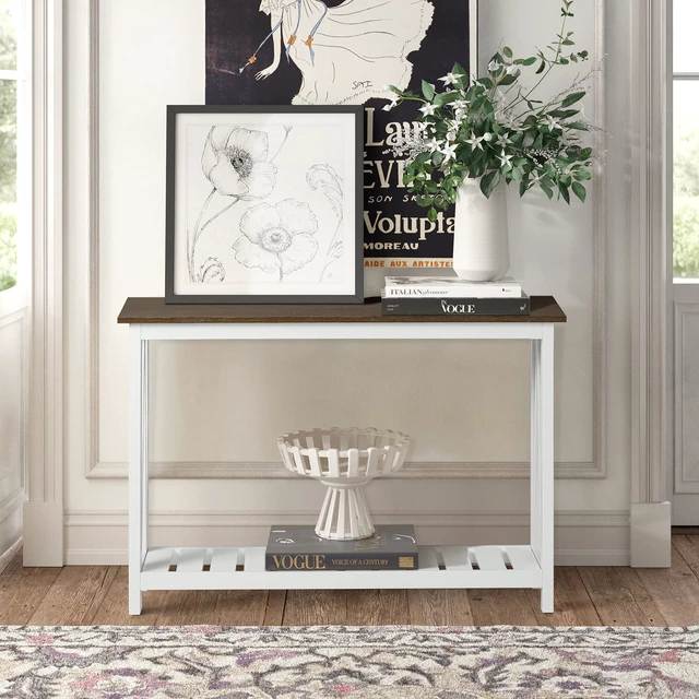 Alt view image 6 of 7 - Farmhouse Console Table, Narrow Sofa Table for Entryway, 40 Inch | Rustic Entryway Table for Living Room, Hallway, White