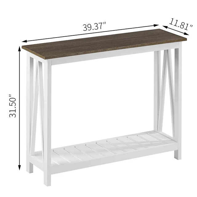 Alt view image 7 of 7 - Farmhouse Console Table, Narrow Sofa Table for Entryway, 40 Inch | Rustic Entryway Table for Living Room, Hallway, White
