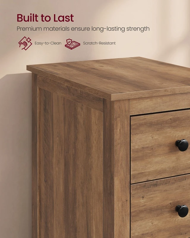 Alt view image 4 of 5 - Side End Table with 3 Storage Drawers, Nightstand Farmhouse | Narrow Bedside Table for Living Room, Bedroom, Home Office, Honey Brown, LIRY Collection ULET132K101S