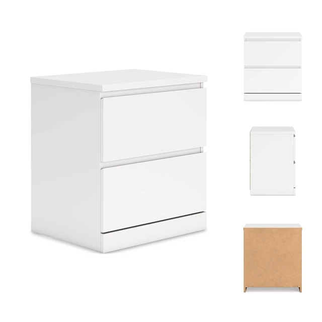 Alt view image 3 of 7 - Onita 2-Drawer White Nightstand Bedside Table | Hardware-free modern small nightstand, Smooth-gliding ball-bearing drawers, Durable engineered wood