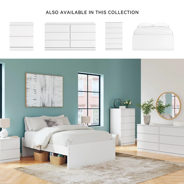 Alt view image 2 of 7 - Onita 2-Drawer White Nightstand Bedside Table | Hardware-free modern small nightstand, Smooth-gliding ball-bearing drawers, Durable engineered wood
