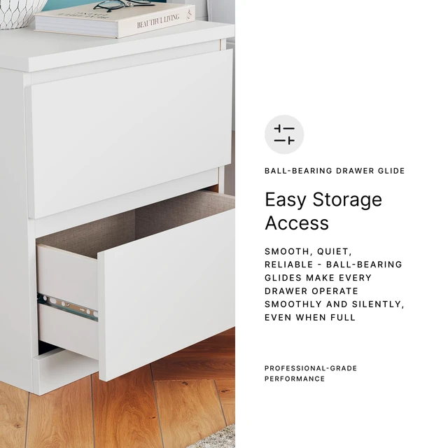 Alt view image 5 of 7 - Onita 2-Drawer White Nightstand Bedside Table | Hardware-free modern small nightstand, Smooth-gliding ball-bearing drawers, Durable engineered wood