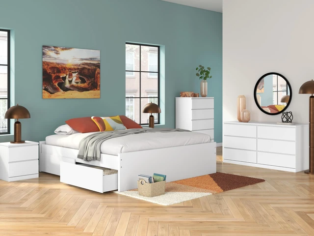Alt view image 7 of 7 - Onita 2-Drawer White Nightstand Bedside Table | Hardware-free modern small nightstand, Smooth-gliding ball-bearing drawers, Durable engineered wood