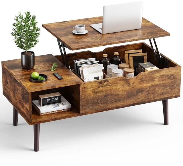 Main image of Wooden Coffee Table, Lift Top Coffee Table with Large Hidden Compartment and Ample Storage Shelf, Lift Tabletop Dining Table for Living Room, Home Small Space, Rustic