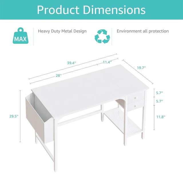 Alt view image 3 of 7 - White Small Desk with Drawers - 40 Inch Computer Desk for Small Space Home Office, Modern Simple Study Writing Table PC Desks