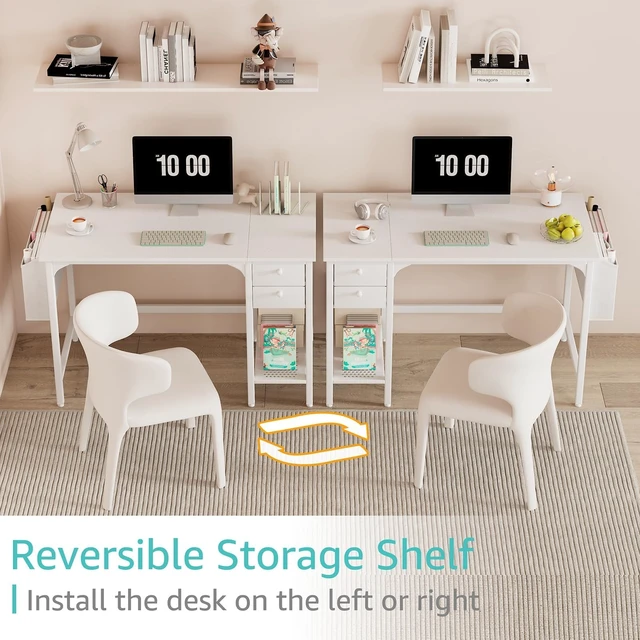 Alt view image 4 of 7 - White Small Desk with Drawers - 40 Inch Computer Desk for Small Space Home Office, Modern Simple Study Writing Table PC Desks